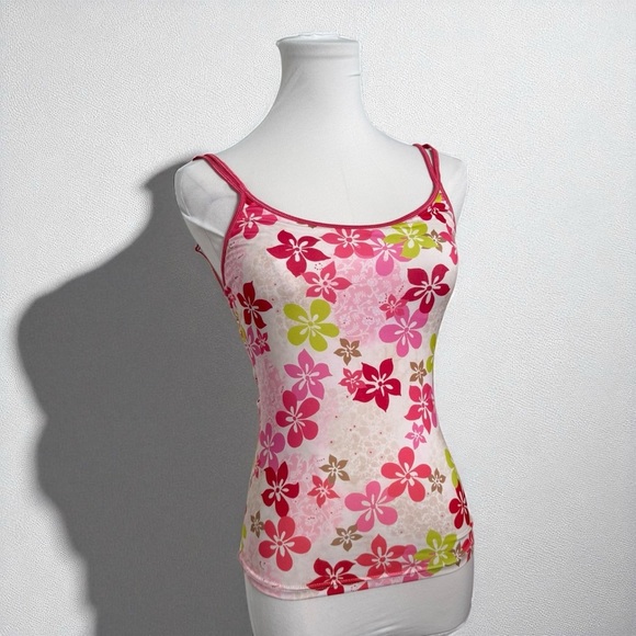 Y2K Vintage Pink Floral Mesh Cami Tank – Fairycore Coquette Retro Festival Top M - Picture 1 of 6